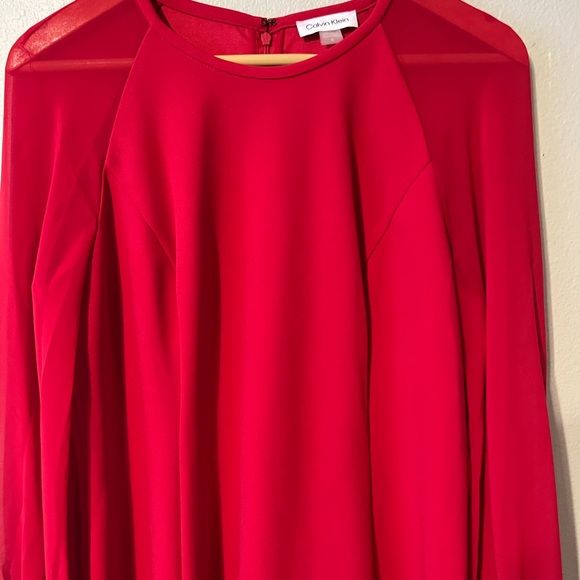 Calvin Klein Women's Red Illusion-Sleeve a-Line Dress Size 12 - Picture 4 of 8